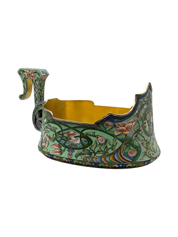 Russian silver gilt cloisonné and shaded pictorial enamel kovsh, Moscow, c. 1910. - image 1