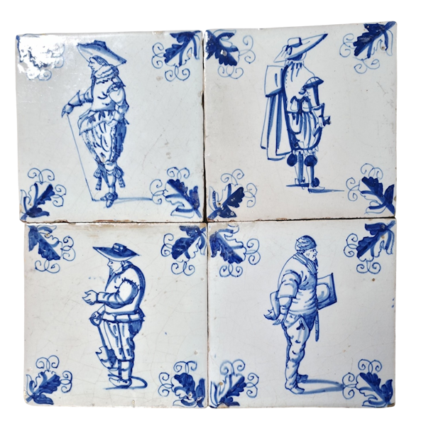 Set of four Dutch tiles showing figures dressed in different costumes circa 1650 - image 1