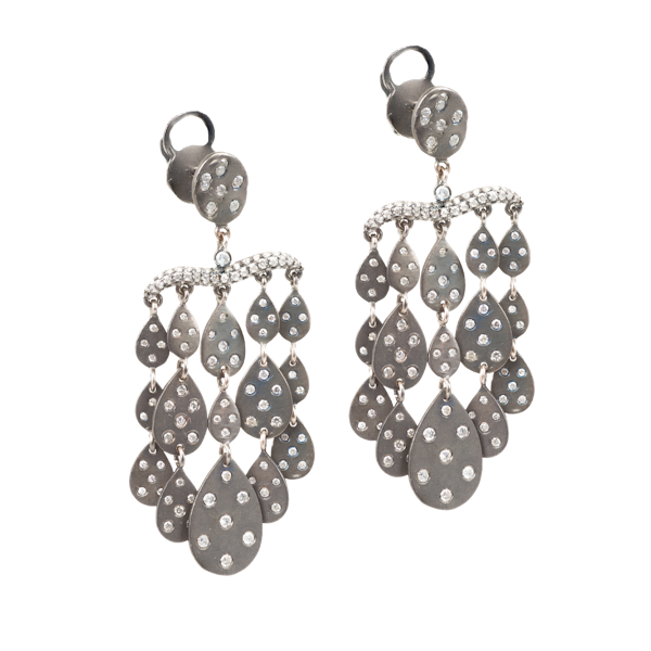 Blackened 18ct Gold Diamond Girandole Earrings - image 1