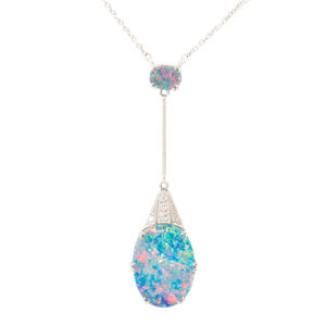 Art Deco Opal and Diamond Pendant Necklace