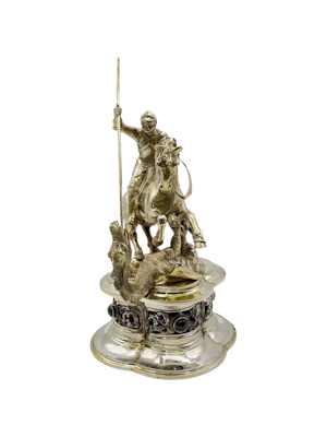 Continental silver sculpture with St George and dragon, c.1900.