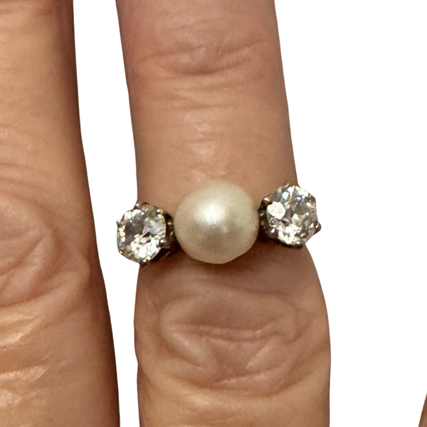 Early to mid 20th century pearl and diamond ring - image 1