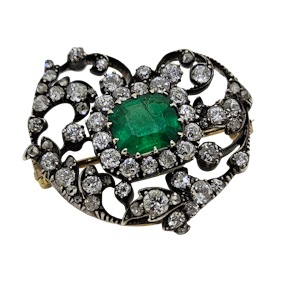Columbian emerald and diamond brooch
