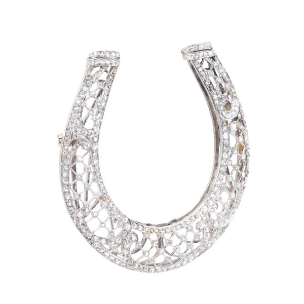 Belle Époque Platinum Diamond Horseshoe Brooch - image 1