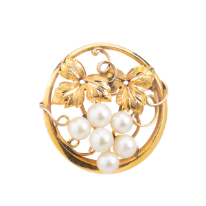 14ct Gold & Pearl Grapevine Brooch