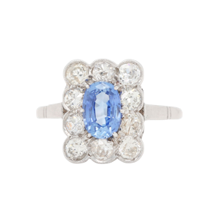 Ceylon Sapphire Old Mine Cut Diamond Cluster Ring - Charlotte Sayers