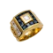 Vintage Gold "Tank" Ring – Blue Sapphire & Diamond Mosaic - image 2