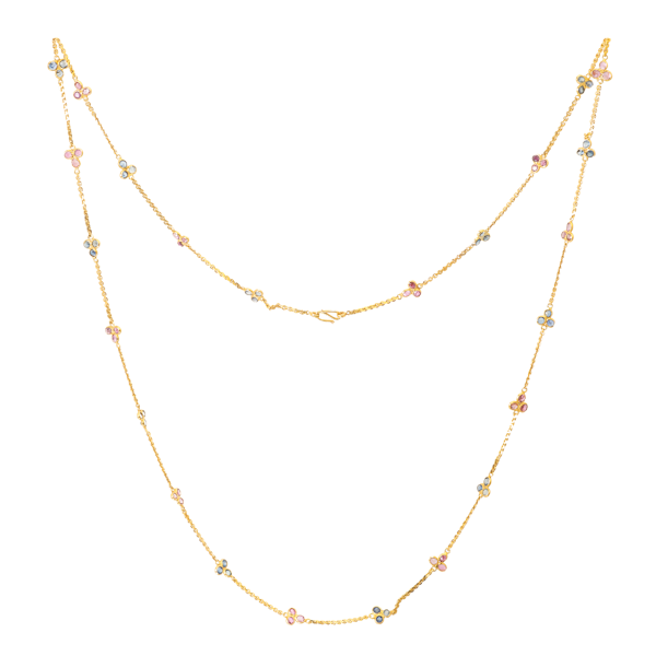 Edwardian 15ct Gold Ruby and Sapphire Long Chain Necklace - image 1