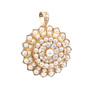 Victorian 15ct Gold Pearl and Diamond Pendant