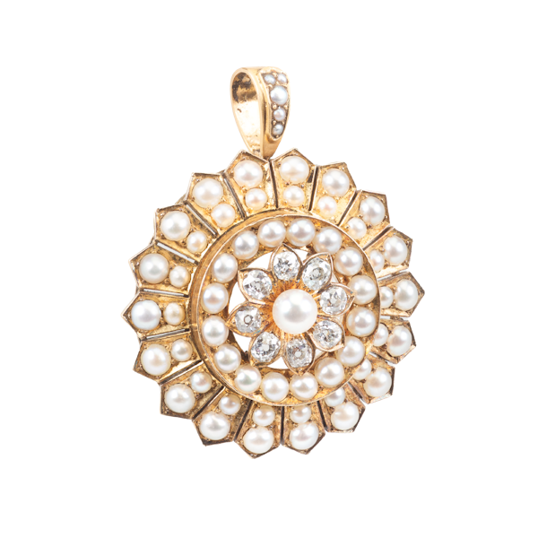 Victorian 15ct Gold Pearl and Diamond Pendant - image 1