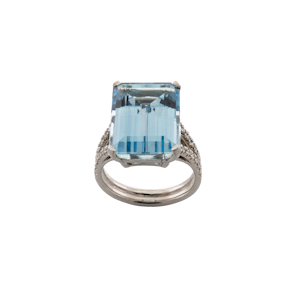 Platinum Large Square Aquamarine and Diamond Ring