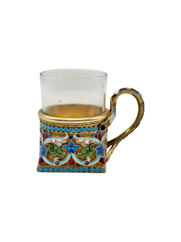 Russian silver gilt and cloisonné enamel vodka cup, Moscow, c.1900 by Ivan Saltykov. - image 1