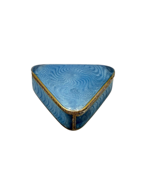 Faberge silver gilt and guilloche enamel triangle pill box, St Petersburg, c.1910 by Anna Ringe.