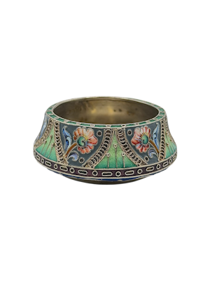 Russian silver gilt and cloisonné enamel salt, Moscow, c.1910 by Konstantin Skvortsov.