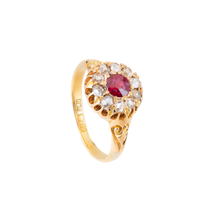 Victorian Burmese Ruby & Diamond Cluster Ring, 18ct Gold