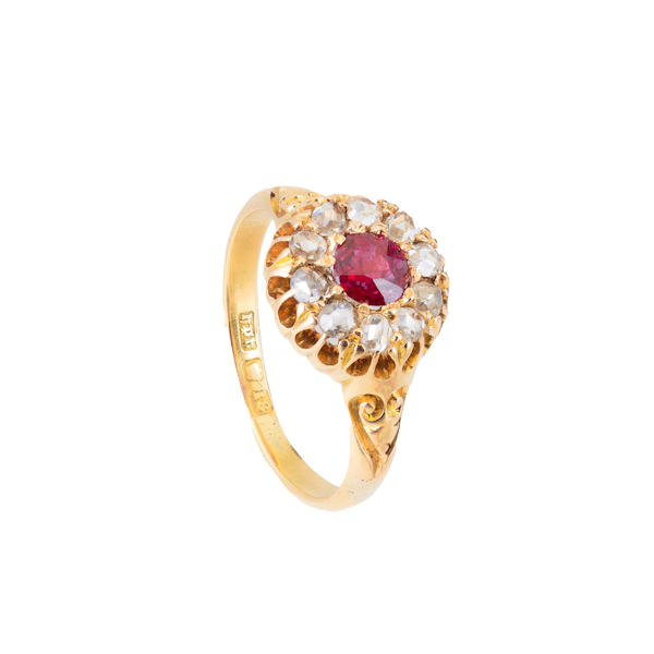 Victorian Burmese Ruby & Diamond Cluster Ring, 18ct Gold - image 1
