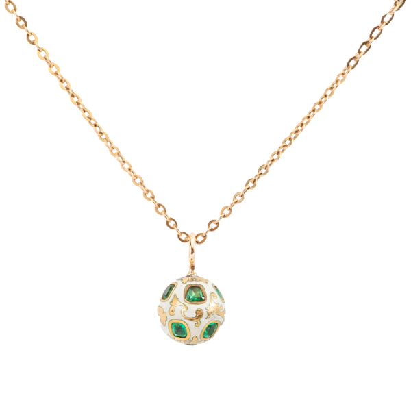 Late Victorian 18ct Gold Emerald & Enamel Orb Pendant - image 1