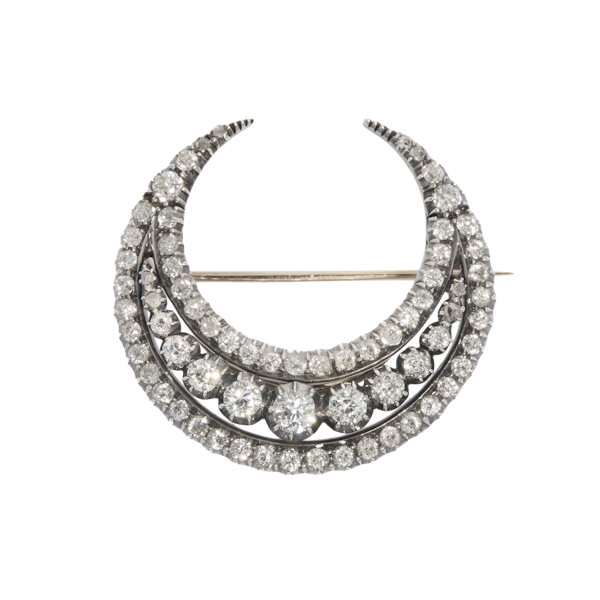 Victorian 4 Carat Old Cut Diamond Crescent Brooch - Charlotte Sayers - image 1