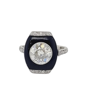 Art deco onyx and 1.90ct transitional cut diamond ring sku 8796 SOLD