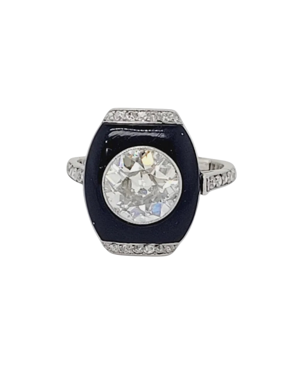 Art deco onyx and 1.90ct transitional cut diamond ring sku 8796 DBGEMS - image 1