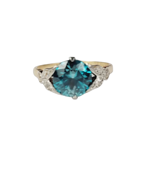 Edwardian blue zircon and diamond ring sku 8779 DBGEMS
