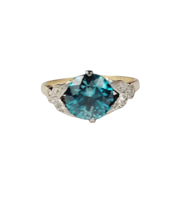 Edwardian blue zircon and diamond ring sku 8779 DBGEMS - image 1