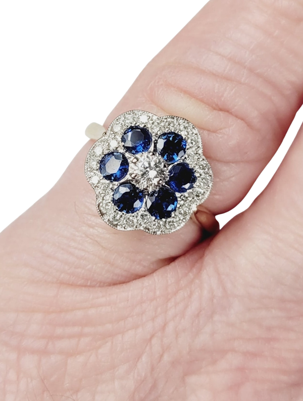 Sapphire and diamond flower cluster ring sku 8777 DBGEMS - image 1