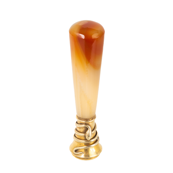 Victorian Agate & Bloodstone Desk Seal with Snake in 15ct Gold Engraved 'Peace To My Friend' - image 1