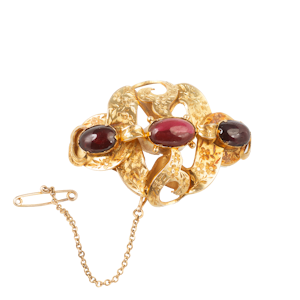 Victorian Garnet Floral Brooch in 15ct Gold, c.1850s