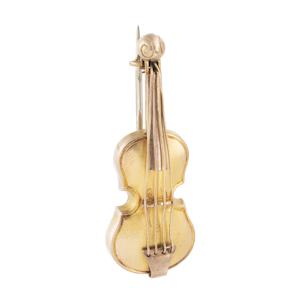 Victorian 9ct Gold Violin Brooch, Chester 1887