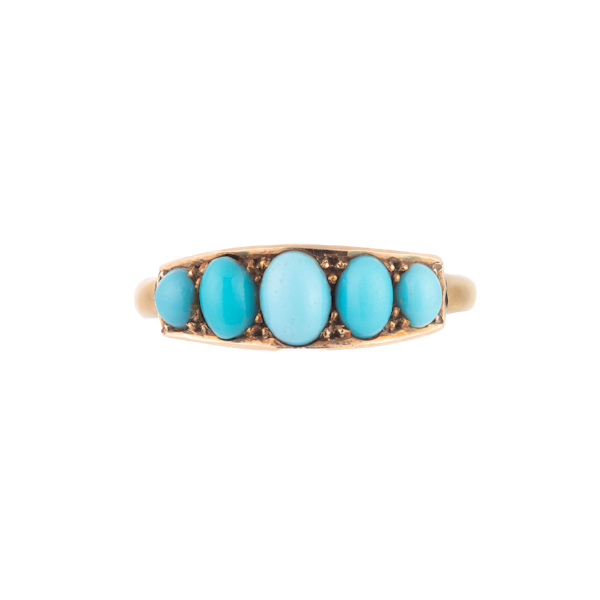 Five Stone Turquoise & Gold Ring c.1930s - image 1