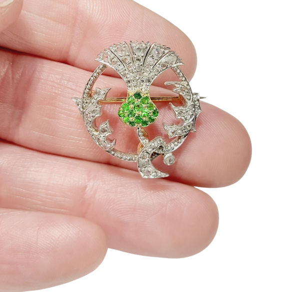 Antique Demantoid garnet and diamond brooch sku 8805 DBGEMS - image 1