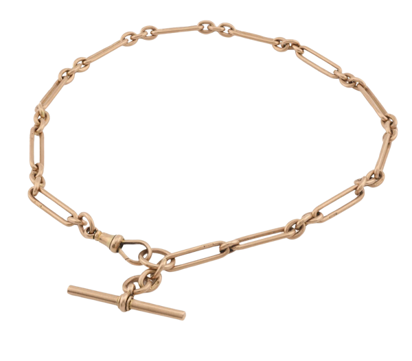 9ct Trombone Link Albert Chain - Spectrum Antiques - image 1