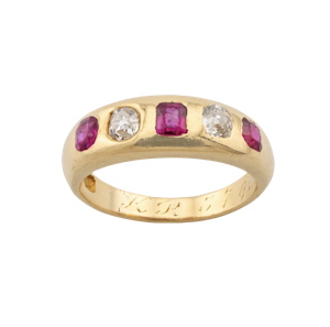 18ct Yellow Gold Ruby & Old Cut Diamond Gypsy 5-Stone Ring - Spectrum Antiques