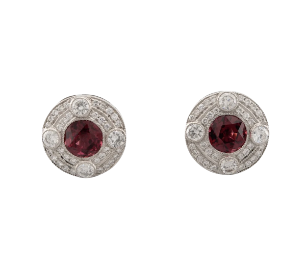 Diamond and Garnet Stud Earrings - Spectrum Antiques - image 1