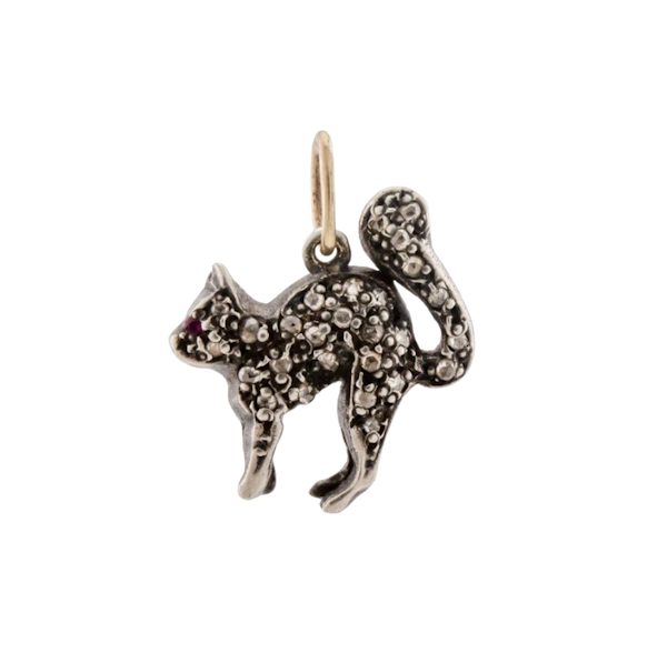 Silver Set Diamond Cat Pendant - Spectrum Antiques - image 1