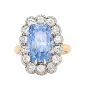 Edwardian Sri Lankan Sapphire and Diamond Cluster Ring