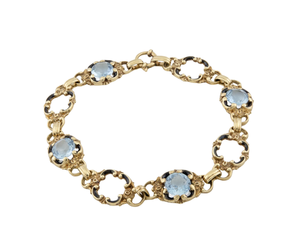 14ct Aquamarine & Enamel Art Deco Bracelet - Spectrum Antiques - image 1