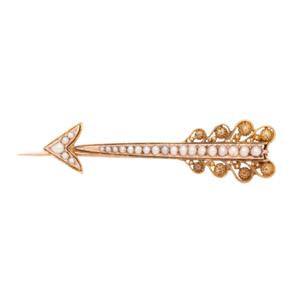 Victorian Gold and Pearl Arrow Brooch - image 1