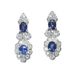 Vintage Sapphire Diamond and White Gold Cluster Drop Earrings, Circa 1960