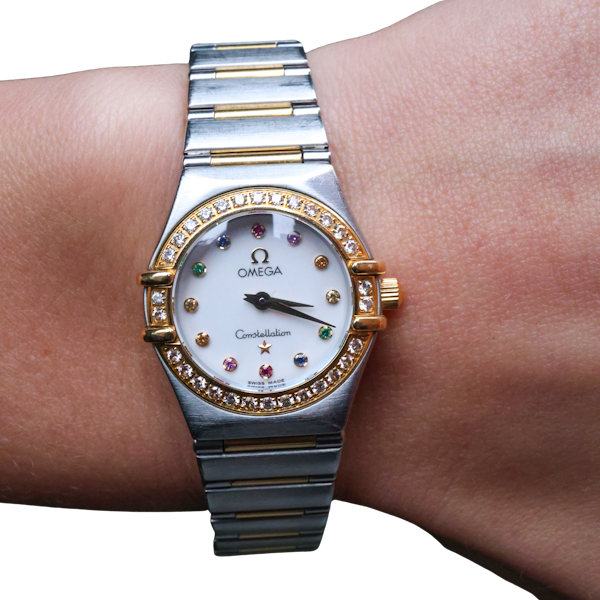 Lovely Omega Constellation Diamond And Gem-Set Wristwatch at Deco&Vintage Ltd - image 1