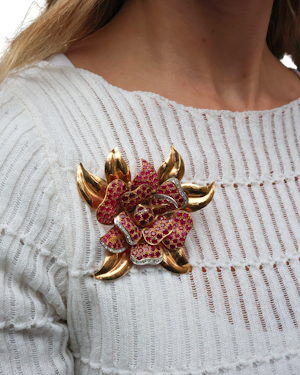 Lovely Vintage Ruby and Diamond Brooch at Deco&Vintage Ltd