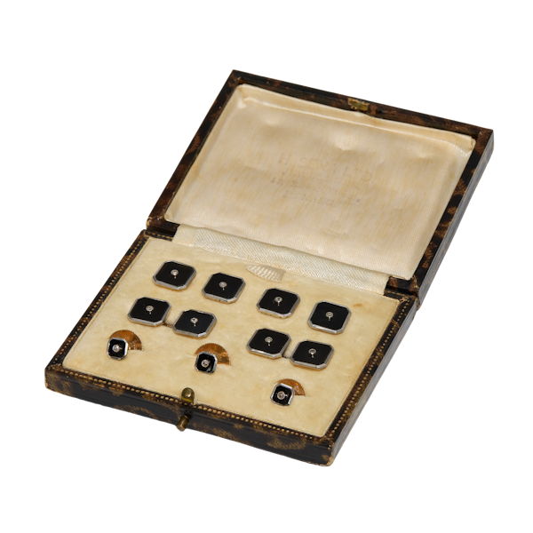 Onyx and Diamond Gold Dress Stud and Button Boxed Set - Charlotte Sayers - image 1