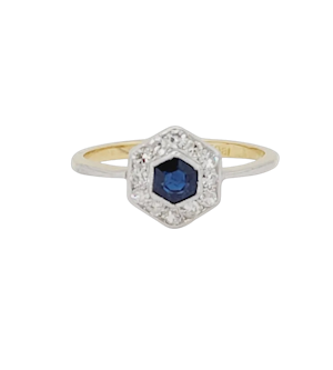 Petite 1920's hexagonal sapphire and diamond cluster ring sku 8822 DBGEMS