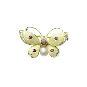Enamel, Diamond And Ruby Butterfly Brooch