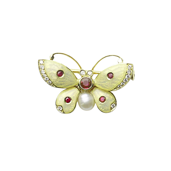Enamel, Diamond And Ruby Butterfly Brooch - image 4