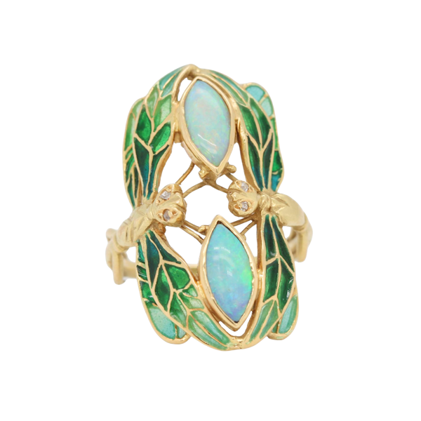 Plique-A-Jour Enamel and Opal Dragonfly Ring - Charlotte Sayers - image 1