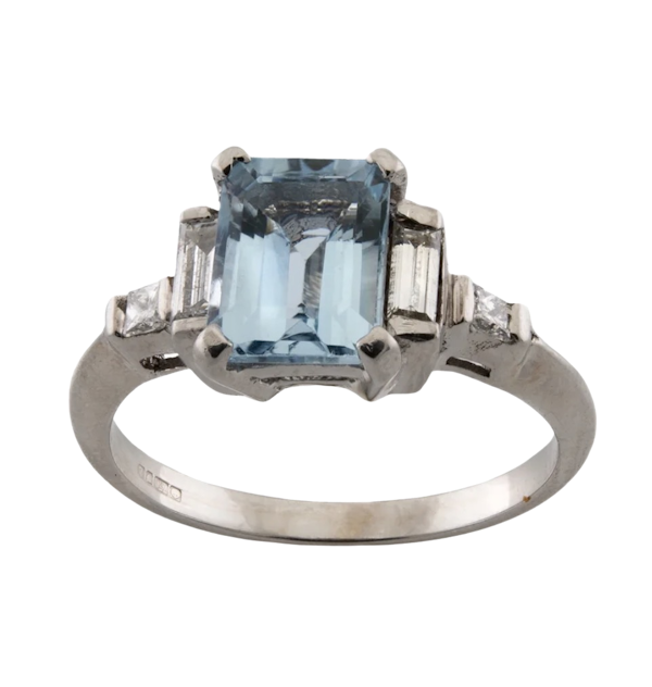 18ct Princess Cut Aquamarine and Diamond Ring - image 1