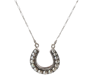 Platinum Diamond and Pearl Horseshoe Necklace- Spectrum Antique