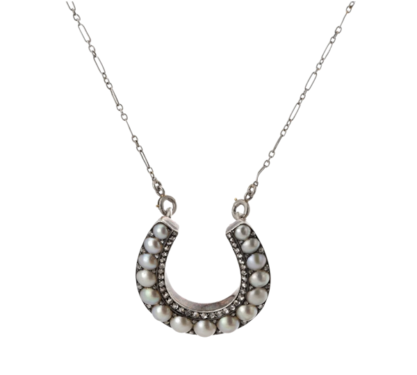 Platinum Diamond and Pearl Horseshoe Necklace- Spectrum Antique - image 1
